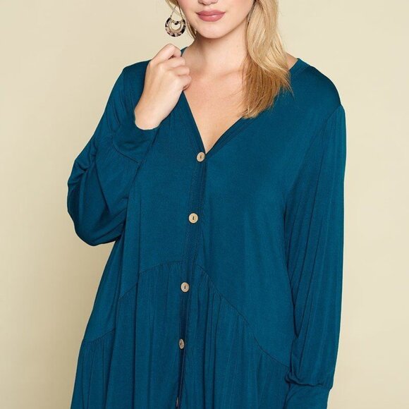 Plus Size Solid Heavy Rayon Modal Jersey Faux Button Up - Picture 7 of 8